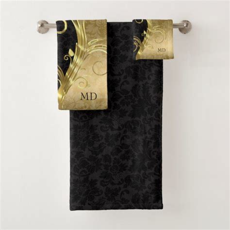 Find a selection of towel sets and singles crafted from soft cotton and embellished with bold prints and rich details. Black & Gold Damask Bath Towel Set | Zazzle.com | Bath ...