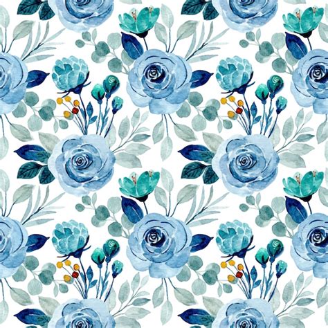 Premium Vector Blue Watercolor Flower Seamless Pattern