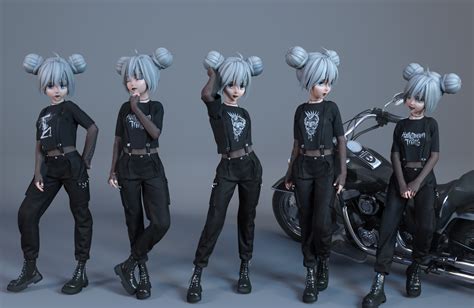 Fe Dforce Punk Street Outfit And Poses For Genesis 8 Females Daz 3d
