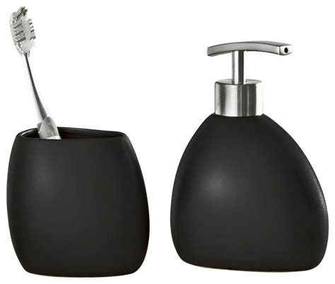 Modern Black Stoneware 2 Piece Bathroom Accessories Set