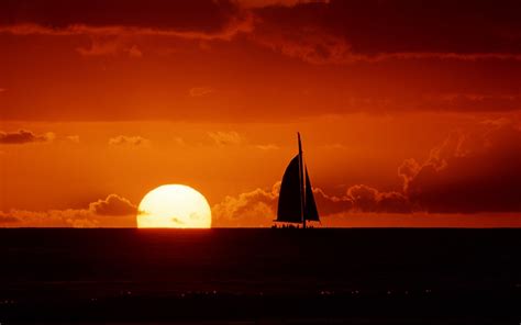 Wallpaper Sunlight Boat Sunset Sea Night Reflection Sky Clouds