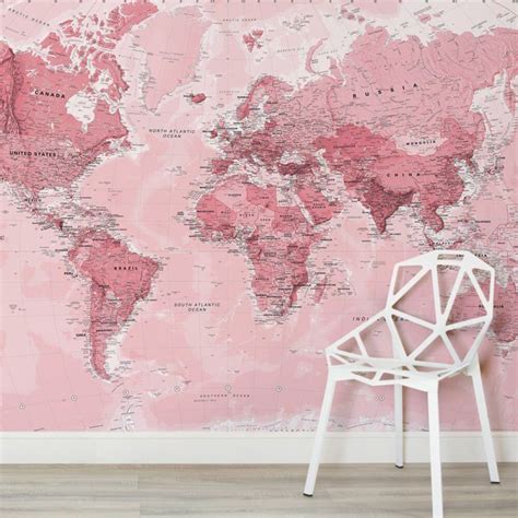 Pink World Map Maps Square 2 Wall Murals World Map Mural Map Wall