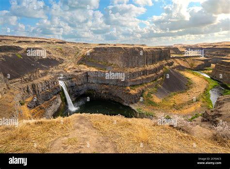 The Deep Gorge Canyon River And Waterfall From Above At Palouse Falls