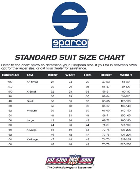 Sizing Chart Sparco Auto Racing Suits