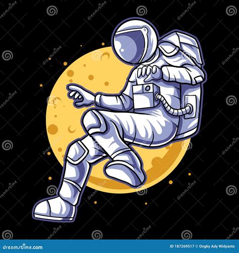 Astronaut Float On Space Over The Moon Vector Illustration Design