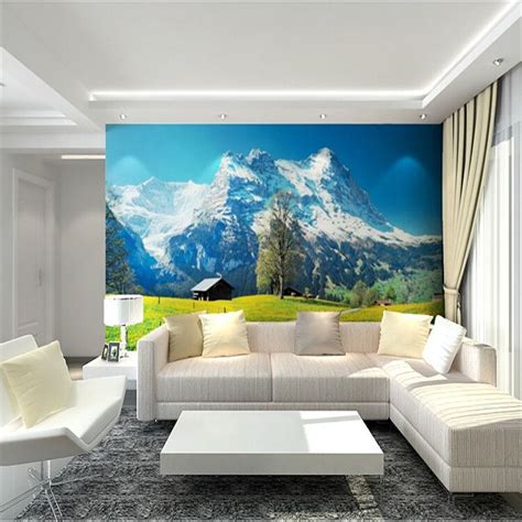 Beibehang Custom Modern Living Room Tv Wallpaper Natural Snow Mountain