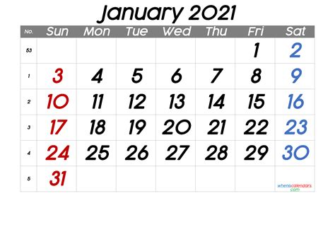 Free Printable January 2021 Calendar Premium