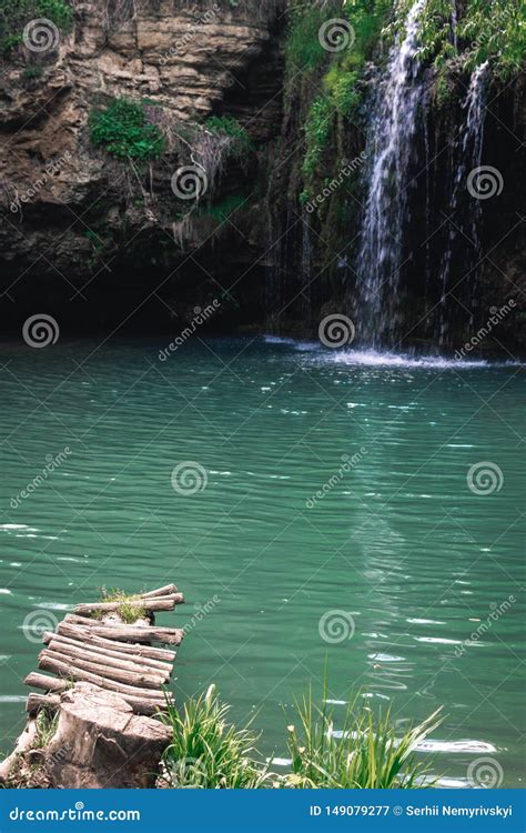 Waterfall In Deep Forest Blue Lagoon Best Place Stock Image Image Of