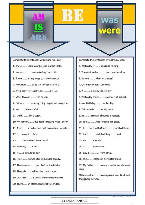 Am / is / are / was / were - English ESL Worksheets for distance learning and physical classrooms