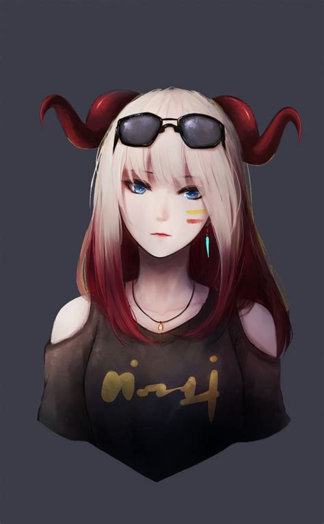 Download 950x1534 Wallpaper Devil Anime Girl Red Horns