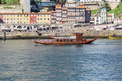 View Of River Douro With Leisure Tour Boats Traditional Downtown As