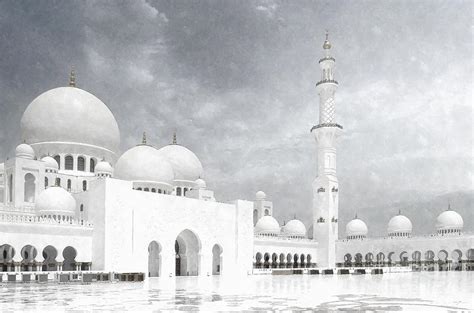 Sheikh Zayed Grand Mosque Bw Abu Dhabi Uae Painting By Stefano Senise