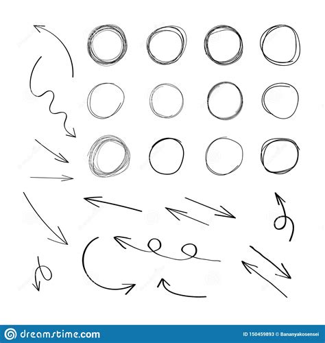 Vector Set Of Hand Drawn Elements Scribble Circles And Arrows Black