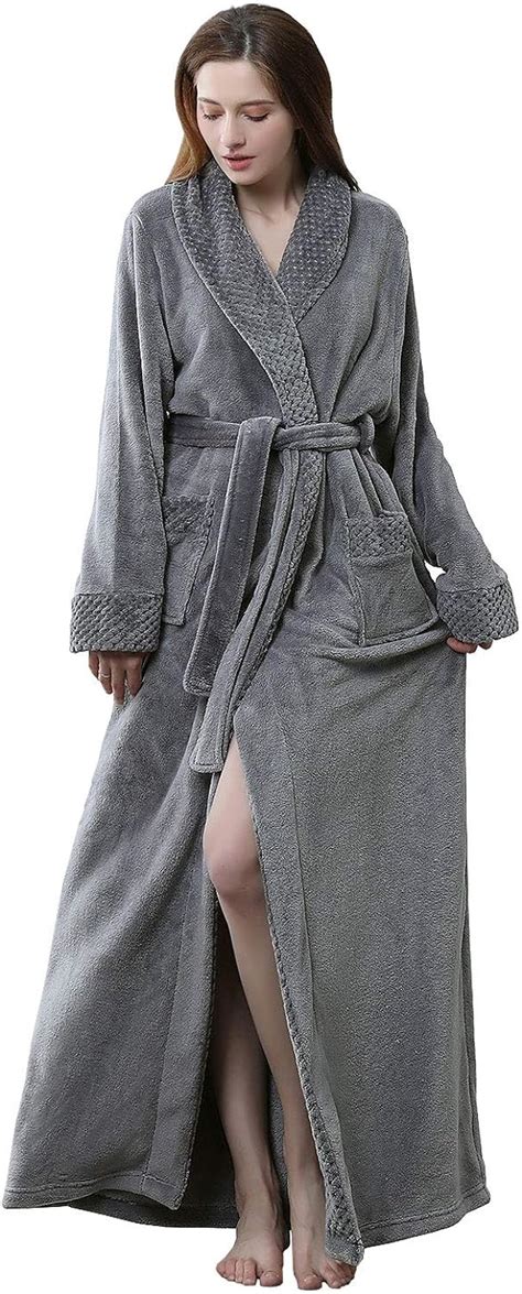 Womens Long Robe Soft Plush Plus Size Warm Comfy Bathrobe For Ladies Sleepwear At Amazon Women’s