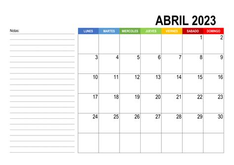 Calendario Abril 2023 Para Imprimir Mensual
