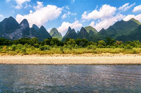 Beautiful Karst Mountains Along Li River China Stock Photo Image Of