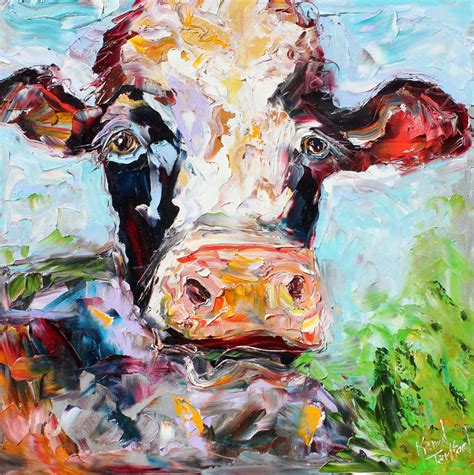 Palette Knife Painters, International: Original oil painting - Cow and 