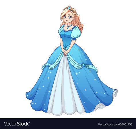 Pretty Anime Princess Standing And Wearing Blue Vector Image