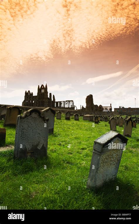 Whitby Abbey Viewed From St Marys Graveyard Yorkshire England Uk