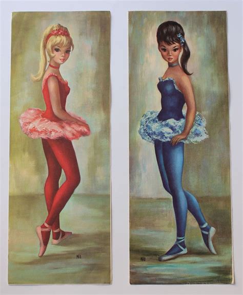 Vintage Maio Prints Litho 60s Big Eyes Ballerina Girl Blue Red Tutu 22
