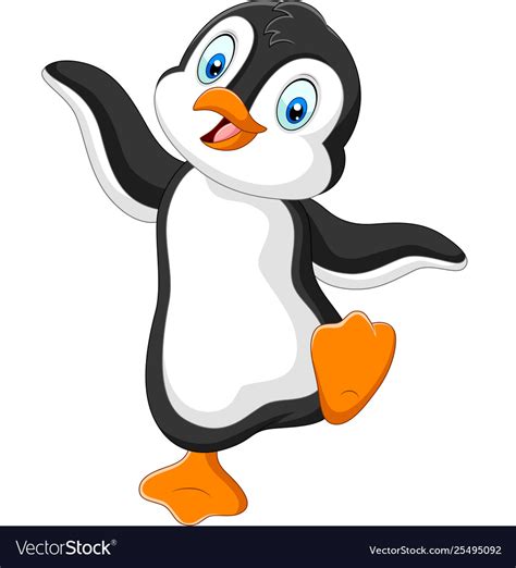 Cute Penguin Cartoon Dancing On White Background Vector Image