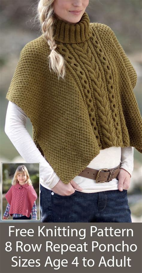Free Poncho Knitting Pattern For 8 Row Repeat 1 Piece Cable Detail