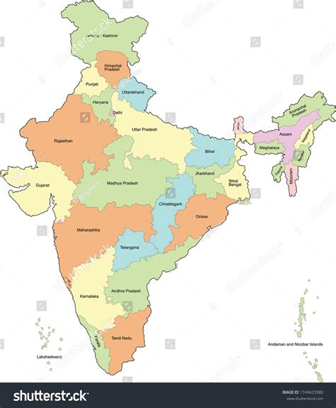 India Map Union Territories Stock Vector Royalty Free