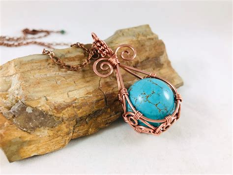 Copper Wire Wrapped Turquoise Sphere Gemstone Wire Wrapped Etsy