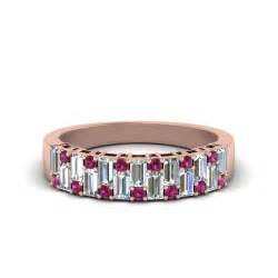 Rose Gold Round Dark Pink Sapphire Wedding Band With White Diamond In Shared Prong Set FD1051WBGSADRPI NL RG 