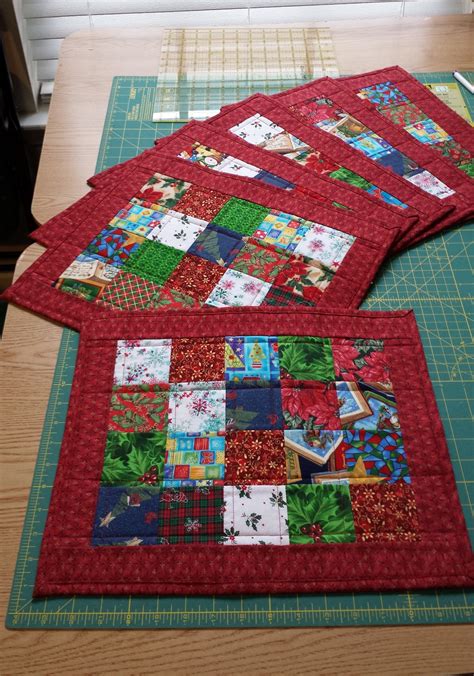 Scrappy Christmas Quilted Placemats Christmas Patchwork Place Mats