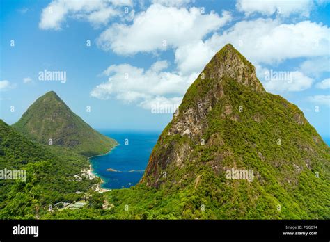 Iconic View Of Piton Mountains On St Lucia Island In Caribbean Stock Photo Alamy