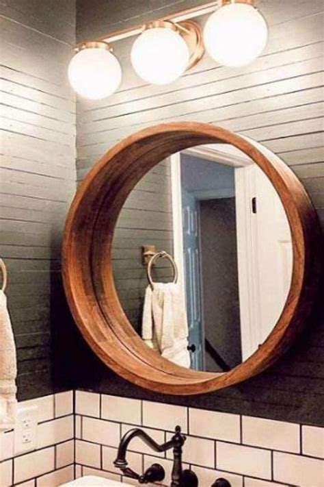 Bathroom mirrors and shaving mirrors are a practical addition to any bathroom. #bathroomwallpaper in 2020 | Round wooden mirror, Bathroom ...