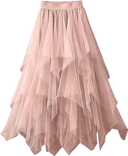 Womens Tulle Skirt Pleated Skirt Height Waist A Line Mesh Leisure Lace