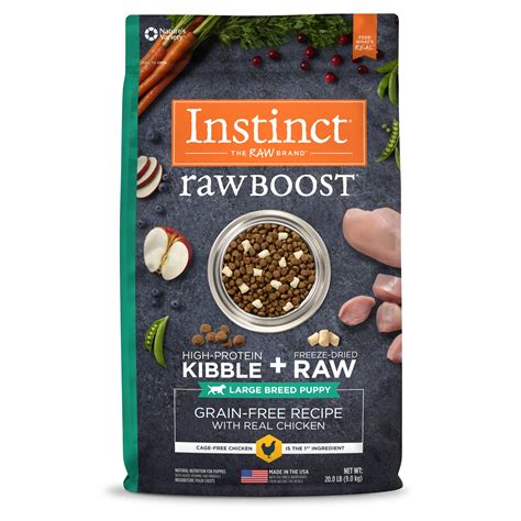 Lamb, chicken broth, beef liver, carrots, barley texture: Instinct Raw Boost Large Breed Puppy Grain-Free Recipe ...