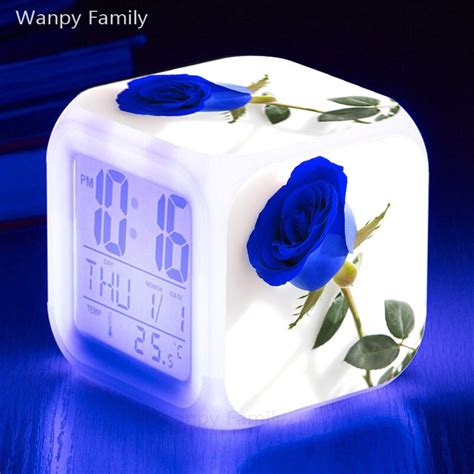 The galaxy clock is a digital kids' alarm clock that projects soothing images of stars on the ceiling of your child's room. Very Beautiful blue rose alarm clocks 7 Color LED digital ...