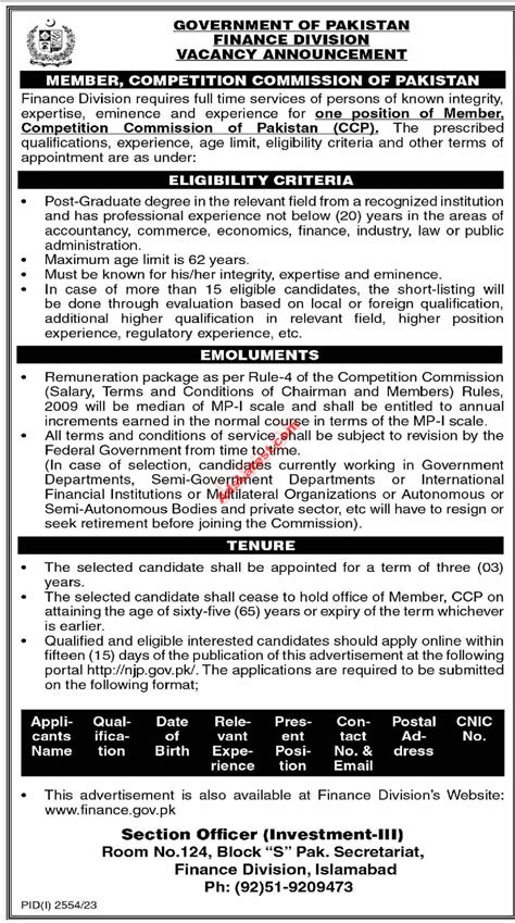 Finance Division Islamabad Jobs 2023 Advertisement