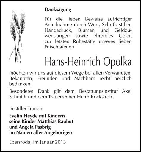 Traueranzeigen Von Hans Heinrich Opolka Abschied Nehmende