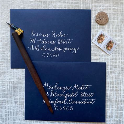 Modern Envelope Addressing Calligraphy Envelopes Dark Blue Invit