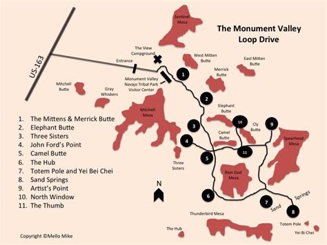 The Mount Valley Loop Drive Map Is Shown In Red And Black Along With