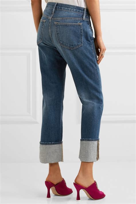 Frame Le Oversized Cuff High Rise Straight Leg Jeans In Blue Lyst