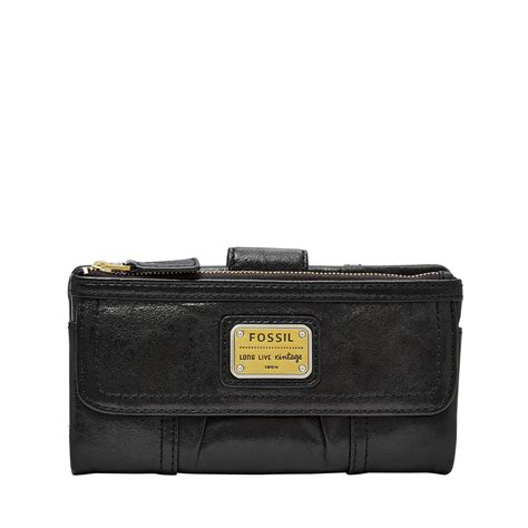 Fossil Emory Leather Clutch Wallet In Black Lyst