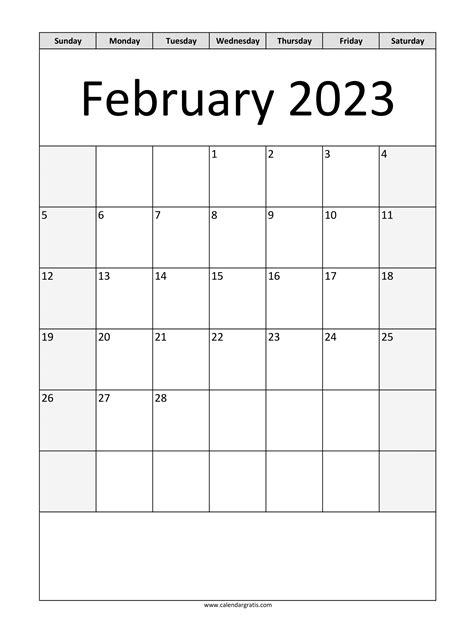 February 2023 Calendar A4 Printable Template Vertical Layout Calendar