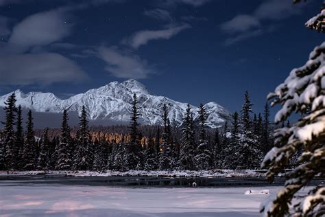 Jasper National Park Dark Sky Preserve Mountains Under Moonlight Photo