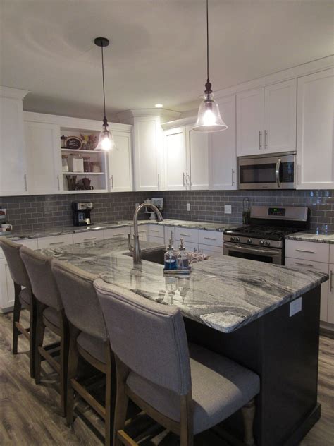 White Shaker Cabinets Gray Subway Tile And Beautiful Viscount White