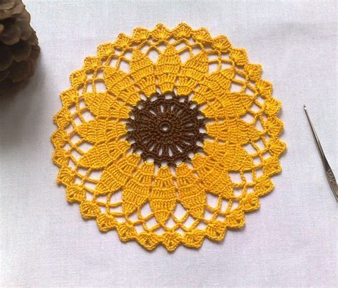 Crochet sunflower doily 6.2 Yellow doilies Small round | Etsy | Crochet