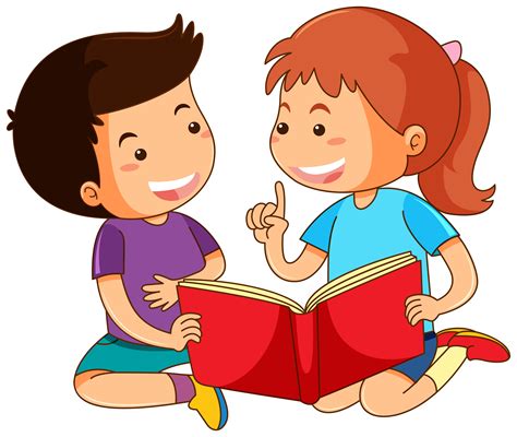 Boy And Girl Reading Storybook 374407 Vector Art At Vecteezy