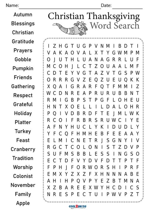 Christian Thanksgiving Word Search Printables Word Search Printable