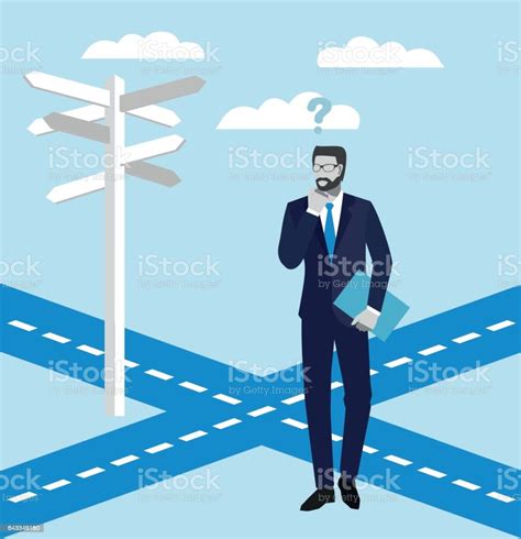 Businessman At The Crossroads Stock Illustration Download Image Now