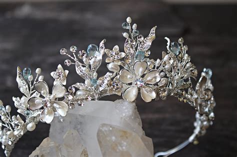 Genevieve Tiara With Genuine Aquamarine And Blue Topaz Gemstone