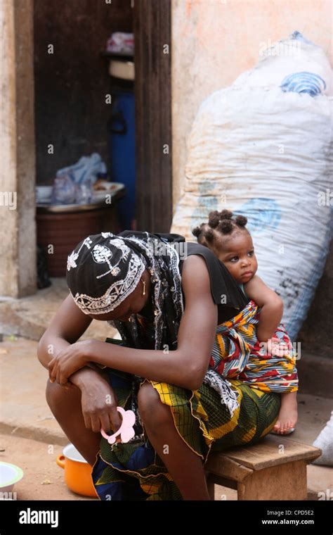 African Woman Carrying Her Baby On Her Back Lome Togo West Africa